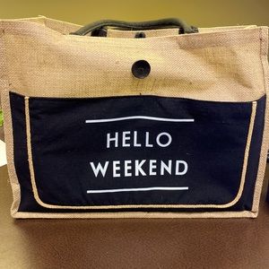 HELLO WEEKEND Printed Custom Jute Tote Bags